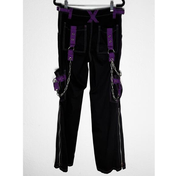Tripp NYC Women's Y2K Streetwear Rave Bondage Black Purple Cargo Jeans Chains 5 - Picture 5 of 16